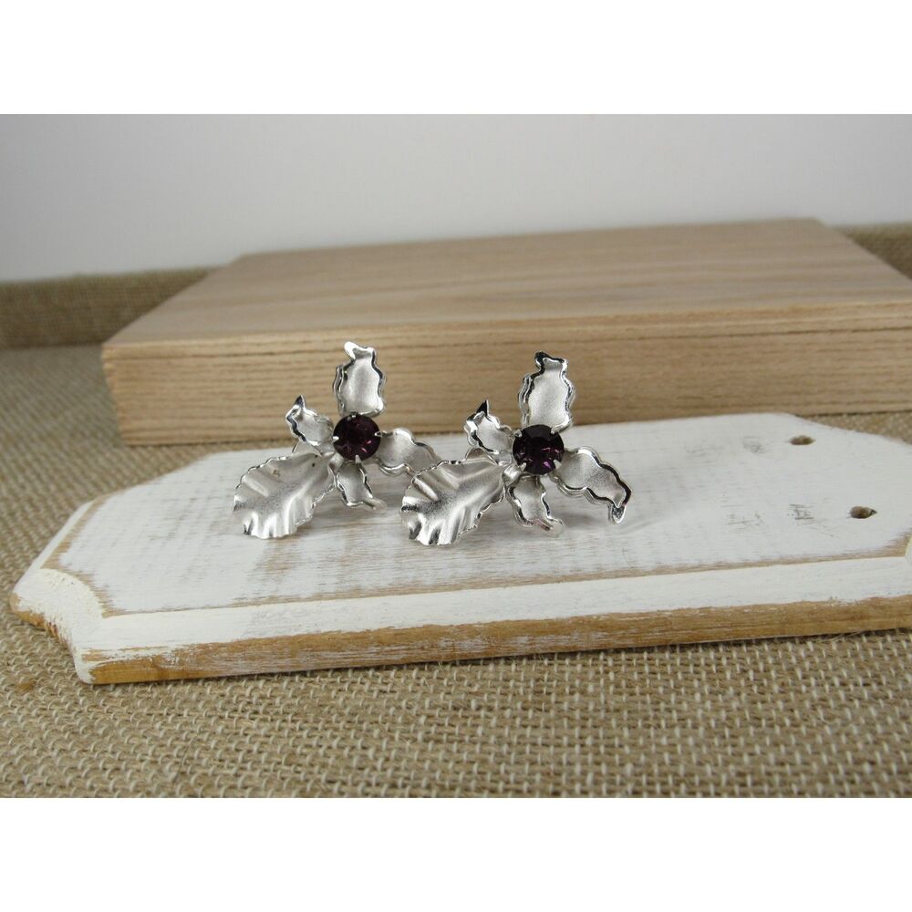 Silver Bugbee & Niles Orchid And Amethyst Screw Back Earrings